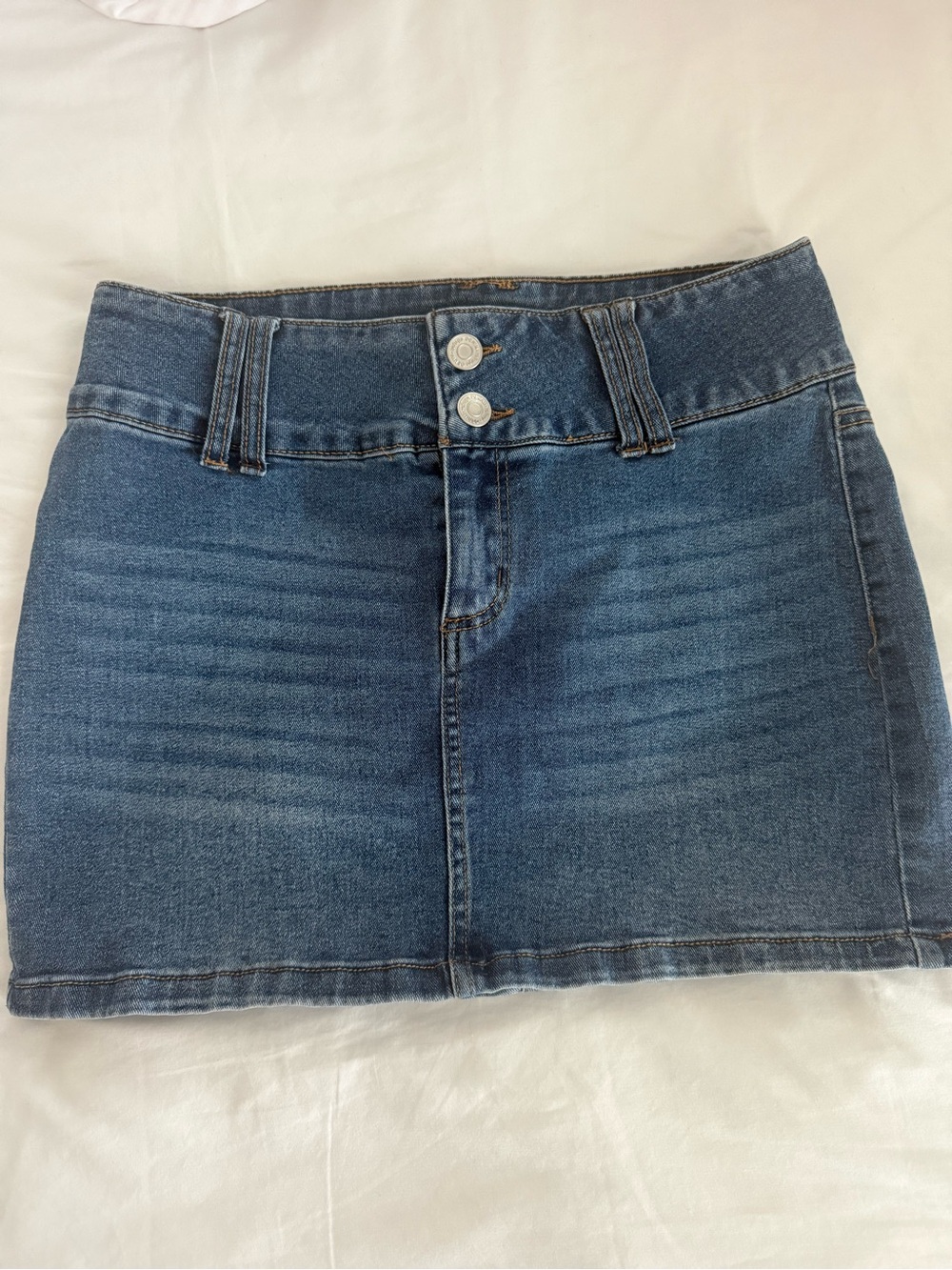 refuge Blue Denim Double-Button Mini Skirt